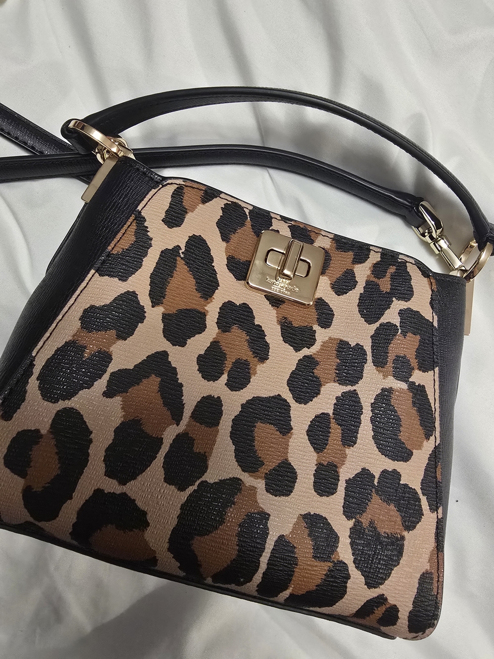 Kate Spade Leopard Print Shoulder Bag with Black Trim and Gold Hardware
